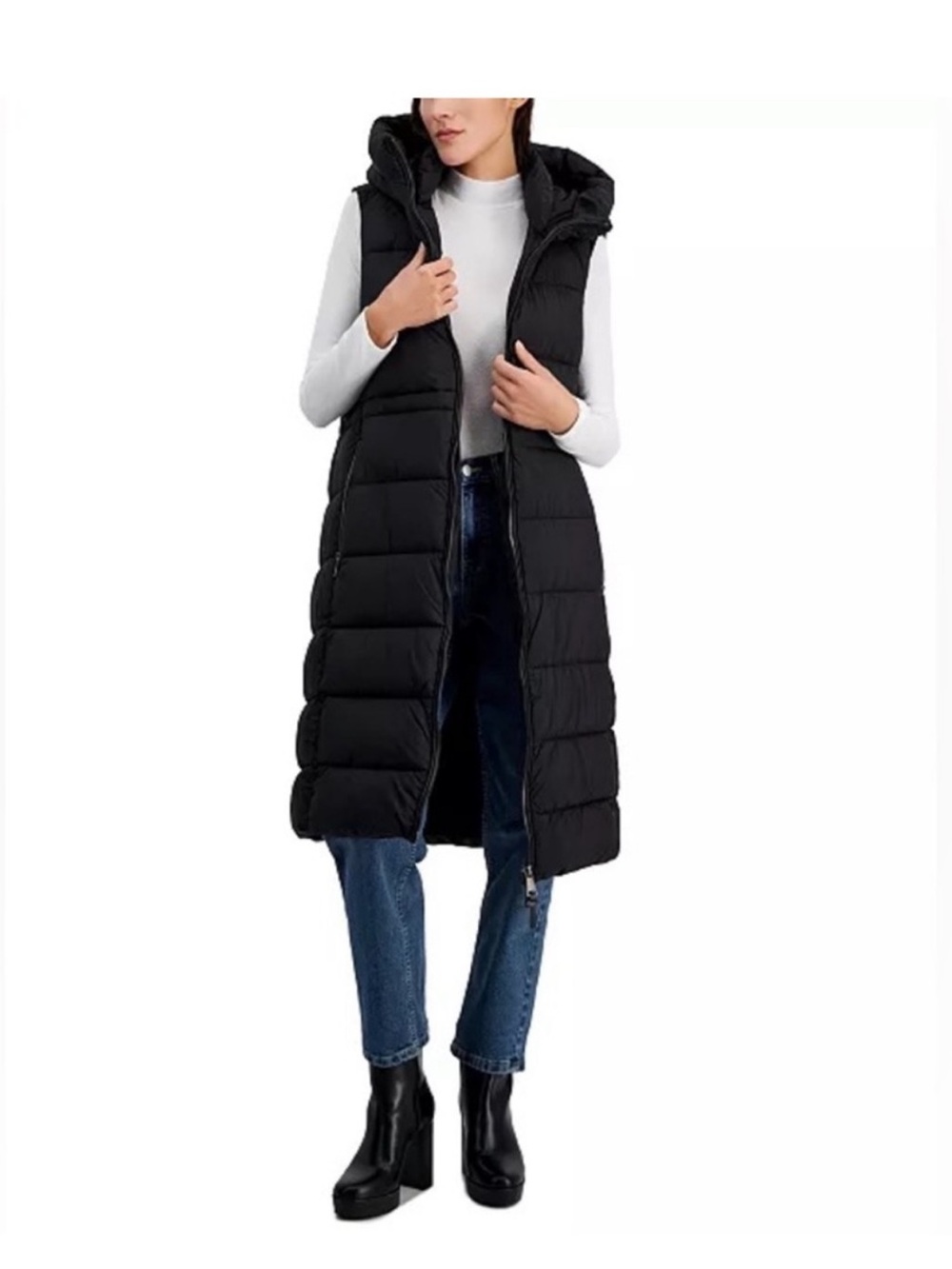 DKNY Long Hooded Puffer Vest